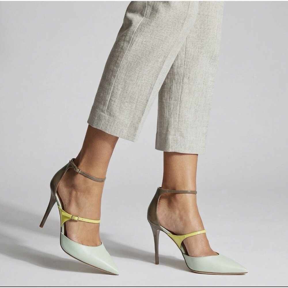 Jimmy Choo Typhoon Lime/Lemon/Pebble Kid & Patent Leather Heels Shoes size 39